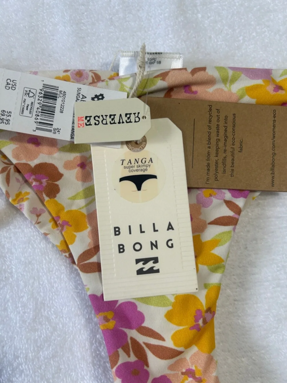 Billabong Small Bottoms Bikini Sungazers Reversible Tie Tanga Multi floral NWT - Picture 12 of 13